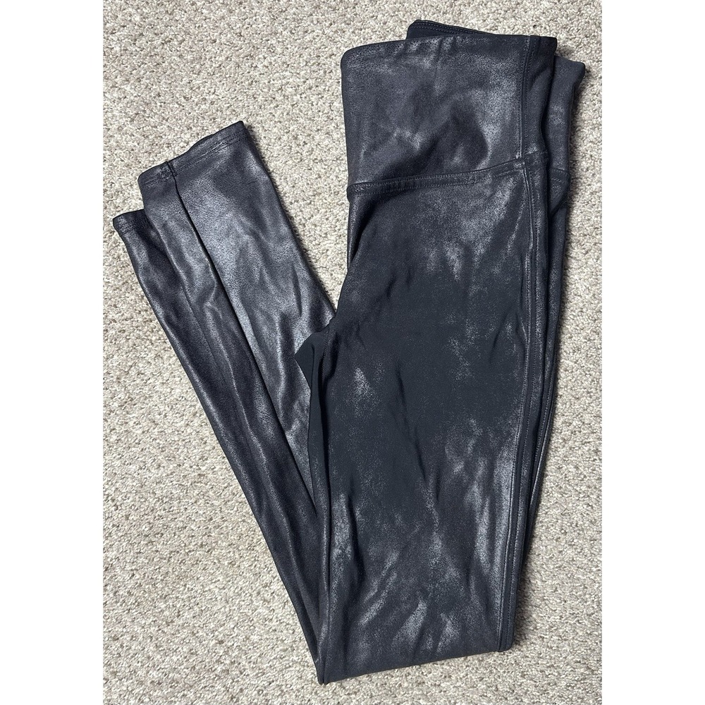 Spanx Faux Leather Leggings Womens Small Petite Mid Rise Black Pull On Stretch - Picture 1 of 9